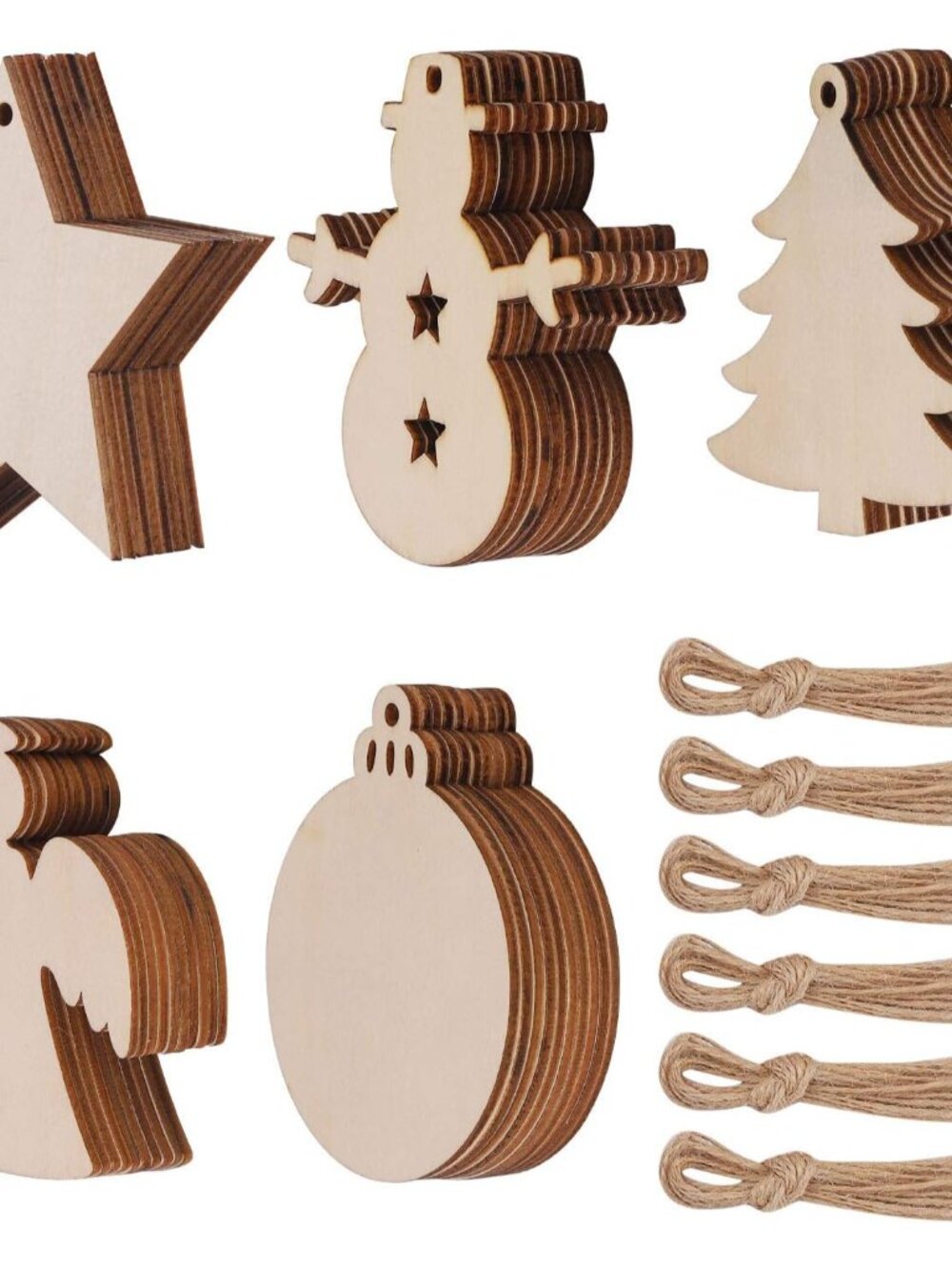 50 Pcs Unfinished Paintable Blank Wooden Christmas Festival Decoration Ornaments